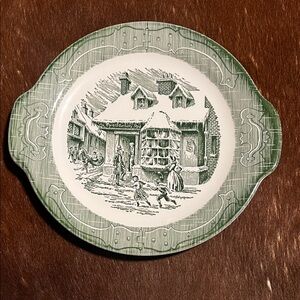 Royal China The Old Curiosity Shop serving platter handles Made in USA green